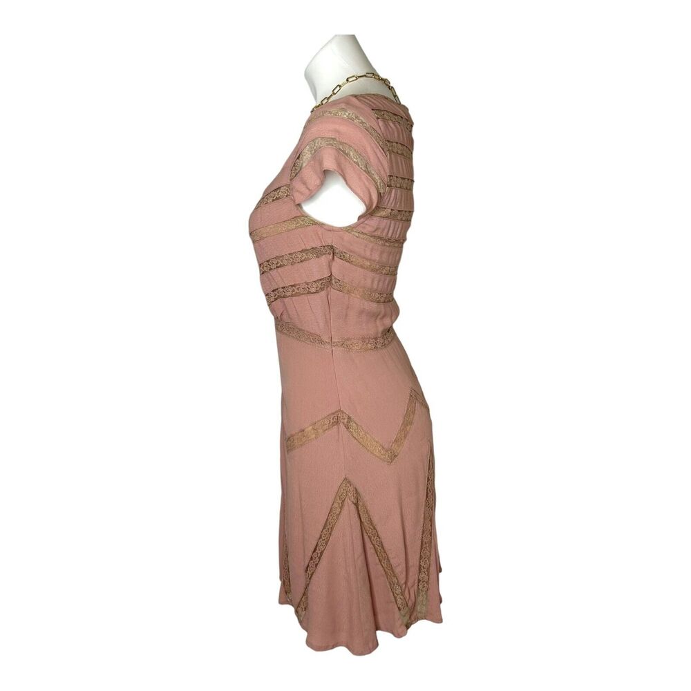New FREE PEOPLE Dusty Toasted Mink Pink Elle Striped A-Line Mini Dress 4 Small - Picture 8 of 11